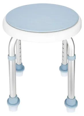 Obrázek produktu pro Skládací stolička do sprchy, otočná, s nastavitelnou výškou (36-51 cm), nosnost 136 kg, protiskluzové nožičky, bílá/modrá, hliník/HDPE