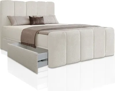 Produktbild von Juskys Boxspringbett Manitoba mit Bettkasten - Bouclé-Stoff - Beige
