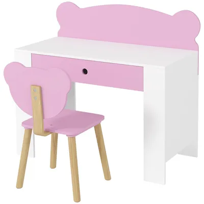 Obrázek produktu pro Dětský psací stůl se židlí - Beerdesign, s zásuvkou | Barva: růžová + bílá | Rozměry: 80x41x74,5 cm