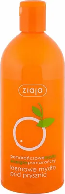 A bottle of shower cream with an orange design.