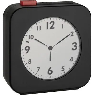 Funk-Reisewecker, schwarz, Kunststoff, 72x27x77 mm, Alarm, Snooze