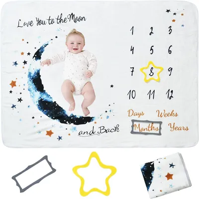 Produktbild von Babydecke Meilensteindecke, weich, inklusive 2 Fotorahmen, 100 x 75 cm, für Babyfotografie