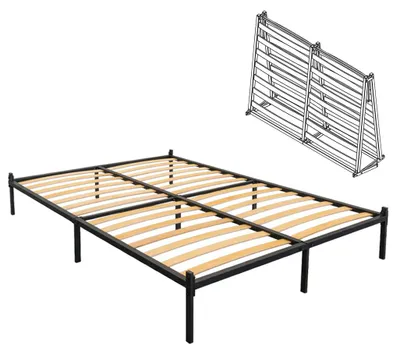 Zdjęcie produktu dla Składany stelaż łóżka 160x200 cm - Metalowe łóżko składane z drewnianymi listwami