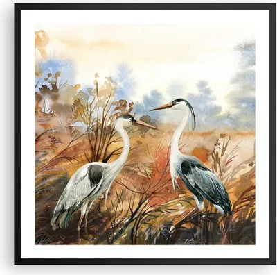 Produktbild von Gerahmtes Poster - Schwarzer Rahmen - Kraniche Vögel Herbst - 60x60 cm - Wand Bild - Wanddeko - Wandbilder - Kunstposter - Wandposter - Bilderrahmen - Bilder - Kunstdruck - P2BAC60x60-5077