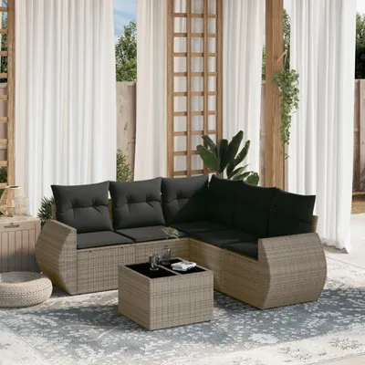 Produktbild von 6-tlg. Garten-Sofagarnitur mit Kissen Grau Poly Rattan 3253697