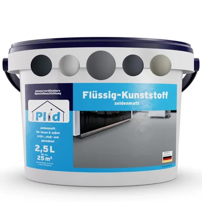 Produktbild von Plid Flüssigkunststoff für Innen & Außen, Schiefergrau 2,5L für ca. 25m² - Betonfarbe, Bodenbeschichtung Terrasse, Werkstatt & Keller - Flüssig PVC