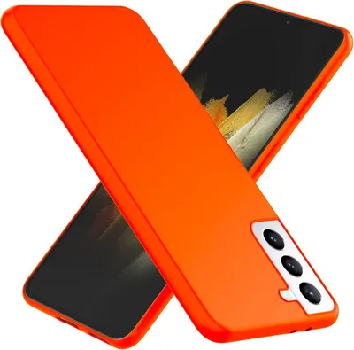 Two orange phone cases are displayed diagonally on a white background.
