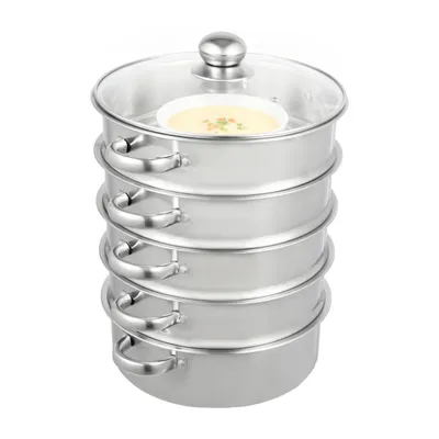 Obrázek produktu pro Parní hrnec z nerezové oceli s 5 vrstvami na vaření těstovin + skleněné víko (26 cm)