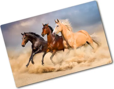 Produktbild von Tulup Glas Herdabdeckplatte - 80x52 cm - Glaskeramikkochfeld-Abdeckung Spritzschutz Glasabdeckplatte - Einteilig - Tiere - Pferde im Galopp - Beige