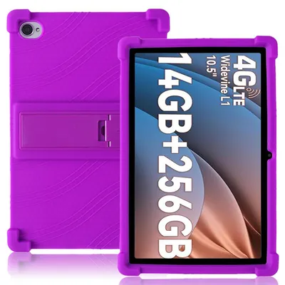 Image de Étui de protection pour tablette Blackview Tab 15 / Tab 15 Pro 10,5 pouces, en silicone souple résistant aux chocs, avec support intégré, de couleur violet