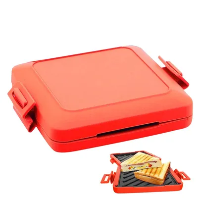 Produktbild von Mikrowellen-Toaster, schnelles Aufwärmen von Sandwiches, Brot, kein Strom erforderlich, schnelles Aufwärmen, leicht zu tragen (rot)