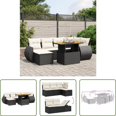 Produktbild von The Living Store 7-tlg. Garten-Sofagarnitur mit Kissen Schwarz Poly Rattan