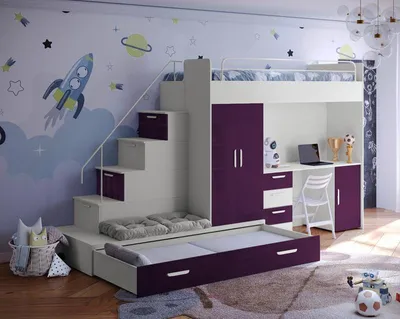 Produktbild von Etagenbett TOMI 5, Doppelstockbett Hochglanz Kinderbett Hochbett, MIT Matraze und Lattenrost (Cashmere + Violett , Glanz)