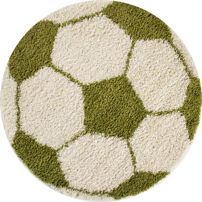 Produktbild von Kinderteppich Rund Fußball Design Teppich Kinderzimmer Spielteppich Flauschig, Grösse:120 cm Rund