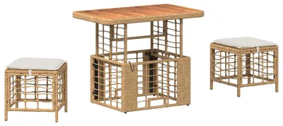 Image de vidaXL Ensemble de table et chaises d'extérieur, 3 pièces, couleur naturelle et blanche