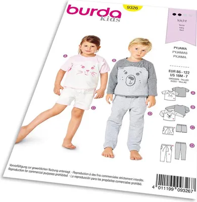 Obrázok produktu pre Strih Burda 9326 - Detské pyžamo