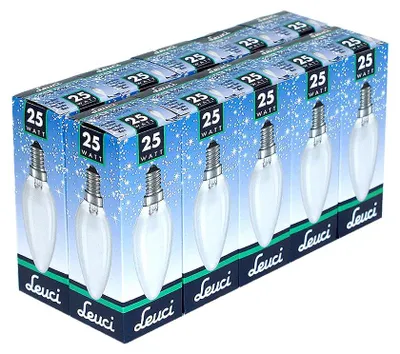 Imagen del producto de 10 bombillas LED Leuci, tipo vela, 25W, casquillo E14, acabado mate. Bombillas LED de 25 vatios, tipo vela