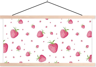 Produktbild von MuchoWow® Textilposter Erdbeere - Obst - Aquarell 60x30 cm mit holzfarbenen Rahmen - Dekoration