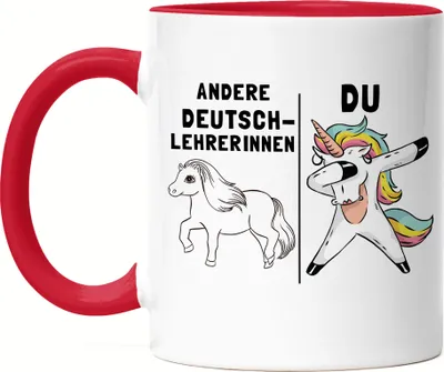 Produktbild von Andere Deutschlehrerinnen Du Tasse Rot  Pferd Einhorn Humor Lustig Unicorn Geschenk Apotheke
