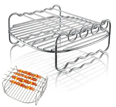 Airfryer-Rack 17 cm, Edelstahl, Grillrost-Set mit Spießnadeln