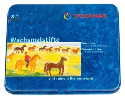 Wachsmalblöcke aus Bienenwachs, 8 Farben, Metalldose