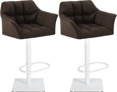 Produktbild von CLP 2er Set Barhocker Damaso Stoffbezug drehbar und höhenverstellbar bis 240 kg braun Gestell Farbe weiß