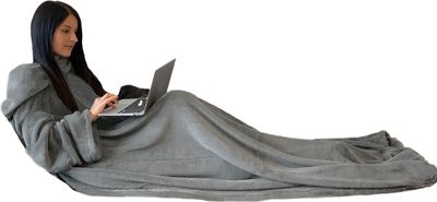 HOMELEVEL Kuscheldecke Microfaser mit Ärmeln Ärmeldecke Sofadecke 200cm x 150cm TV Decke Decke mit Armen Wohndecke Decke Hellgrau