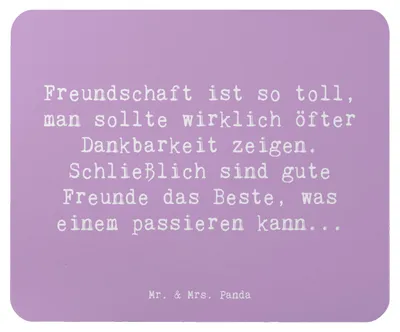 Produktbild von Mr. & Mrs. Panda Mouse Pad Spruch Dankbarkeit für Freundschaft - Lavendeltraum - Geschenk, Freundschaftsbeziehung, Mauspad, handgefertigte Produkte, zeigen, pc mousepad