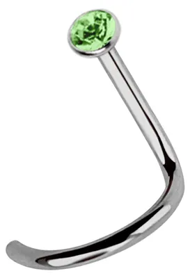 Produktbild von Titan Nasenpiercing Stecker Spirale, gefaßter 2,0 mm Stein in hellgrün, Stab 1,0 mm