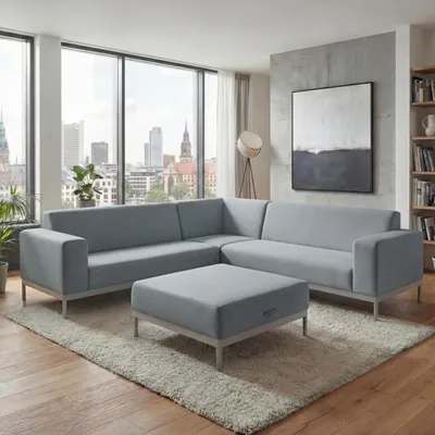 Produktbild von Ecksofa HWC-C47, Sofa Loungesofa Couch, Stoff/Textil Indoor wasserabweisend 245cm  blau ohne Ablage