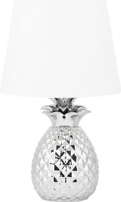 BELIANI Stolní lampa stříbrná keramika 52 cm látkové stínítko bílý ananasový základní kabel s vypínačem Moderní minimalistický styl