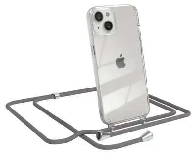 Produktbild von EAZY CASE Handykette kompatibel mit Apple iPhone 13, Handyhülle mit Umhängeband, Handykordel, Schutzhülle Clear, Band in Grau