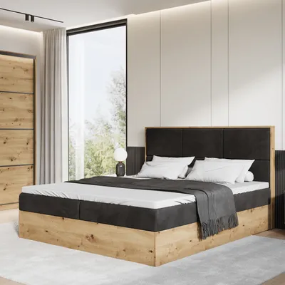 Produktbild von BroMARKT Boxspringbett LOFT Bonell-Matratze Bettkasten inkl Topper 180x200 Artisan Eiche / Schwarz