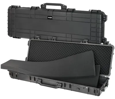 Produktbild von HMF Outdoor Transportkoffer ODK200, wasserdichter IP67 Hartschalenkoffer mit Rasterschaumstoff, 123 x 41 x 15,5 cm, Schwarz