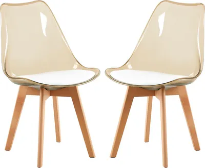 Produktbild von IPOTIUS 2er Set SGS Esszimmerstühle mit Massivholz Buche Bein, Skandinavisch Design Gepolsterter Küchenstühle Stuhl Küche Holz, Durchsichtig(Braun) & Weiß