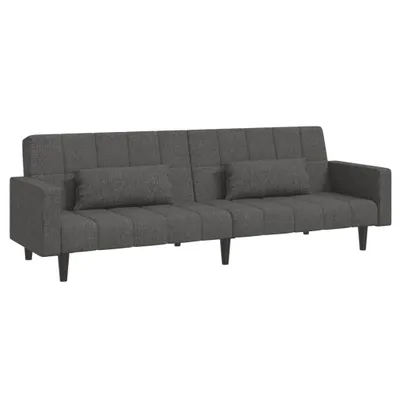 Produktbild von vidaXL Schlafsofa 2-Sitzer mit 2 Kissen Dunkelgrau Stoff