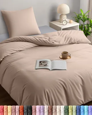 Produktbild von Utopia Bedding Bettwäsche 135x200 Set - Mikrofaser Bettbezug 135x200 cm + 1 Kissenbezug 80x80 cm - Beige