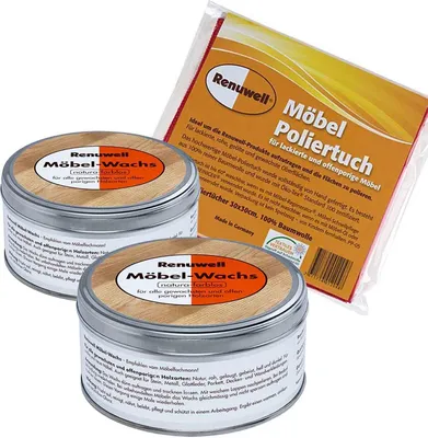 Produktbild von Renuwell Möbel-Wachs 2 × 500 ml - Möbel Poliertuch 4 Stück Spar-Set