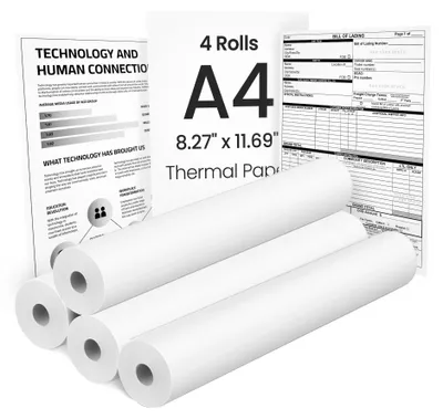 Thermopapier A4, 4 Rollen, 100 Blatt, für tragbare Drucker