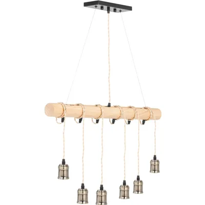 Produktbild von Uniprodo Pendelleuchte - 6 Leuchtmittel - Holzstange