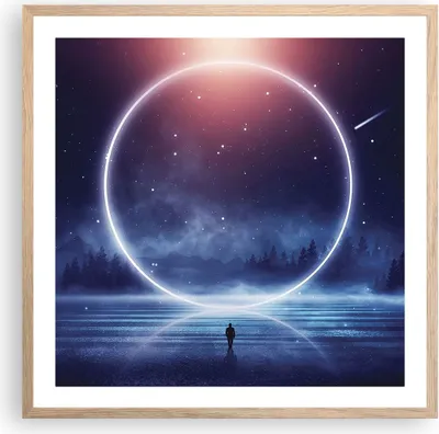 Produktbild von Gerahmtes Poster - Rahmen in heller Eiche - Fantasie Ring Kosmos - 60x60 cm - Wand Bild - Wanddeko - Wandbilder - Kunstposter - Wandposter - Bilderrahmen - Bilder - Kunstdruck - P2NAC60x60-4664