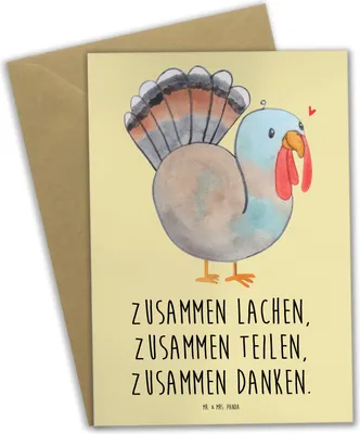 Produktbild von Mr. & Mrs. Panda Glückwunschkarte Erntedankfest Freude - Gelb Pastell - Geschenk, Feiertag, babykarte, Grußkarten, Dankesfeier, weihnachtskarten, zusammen lachen, Familie