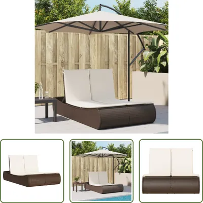 Produktbild von The Living Store Doppel-Sonnenliege mit Auflagen Braun Poly Rattan
