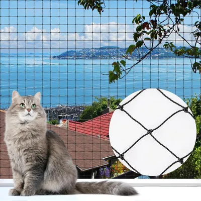 Produktbild von Katzennetz für Balkon, 6x3m Katzennetz Drahtverstärkt Balkonnetz Katzen Netz UV-Beständig & Witterungsfest Katzenschutznetz für Balkone, Fenster - Schwarz