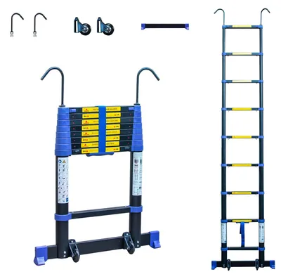 Productafbeelding van Telescopische Ladder 2,6 M Aluminium - Lichtgewicht Opvouwbaar - Antislip Wielen