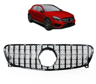 Zdjęcie produktu dla Grill przedni, czarny, polerowany, pasujący do modelu Mercedes GLA X156, rocznik 2013-2016, wersja Sport-Panamericana