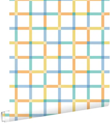 Obrázek produktu pro Tapeta ESTAhome s kostkovaným vzorem v oranžové, modré a žluté barvě, 50 x 900 cm