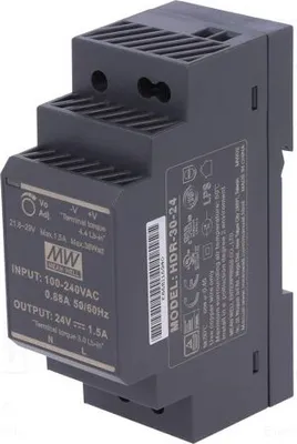 Zdjęcie produktu dla HDR-30-24 - Zasilacz DIN, 24 VDC, 1,5 A, 36 W