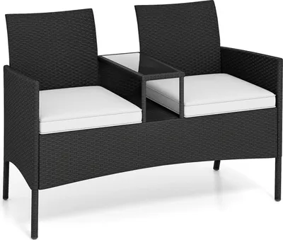 Produktbild von 2-Sitzer Polyrattan Gartenbank mit Tisch, Weiß
