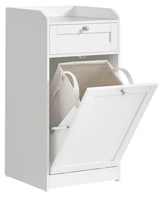Image de Armoire de salle de bain avec panier à linge – en MDF et polyester – 40 x 40 x 80,2 cm